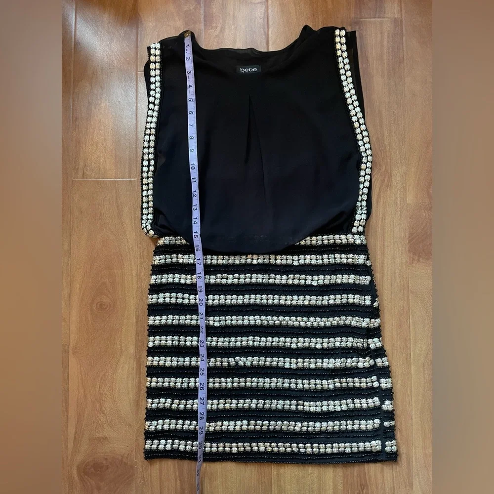 y2k Black & Silver Coin Embellished 'Bebe' Sleeveless Mini Club Dress - Picture 10 of 11